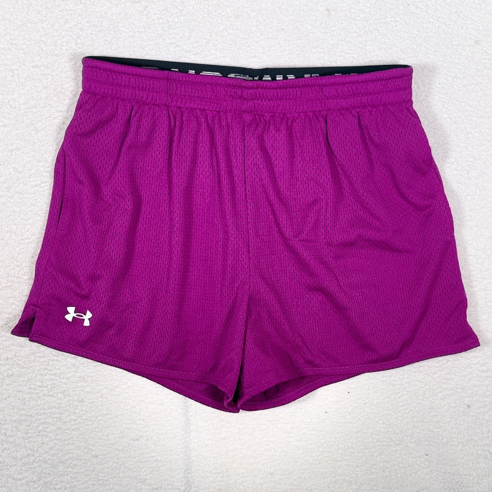 Under Armour Mesh Athletic Running Shorts Foldover Womens S Magenta 3" Inseam